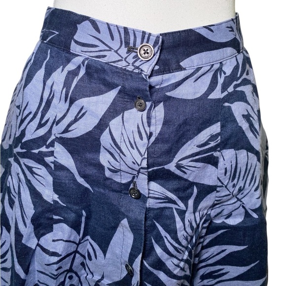 Brooks Brothers Dark Blue Leaf Pattern A-Line Button Down Linen Skirt - Picture 4 of 13